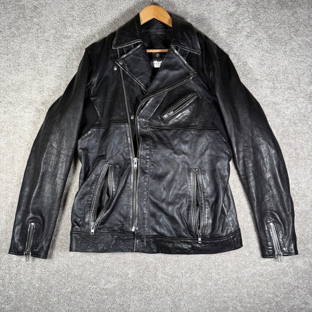 Drifter Maverick Men's XL Black Lambs Leather Biker Moto Full‎ Zip Jacket